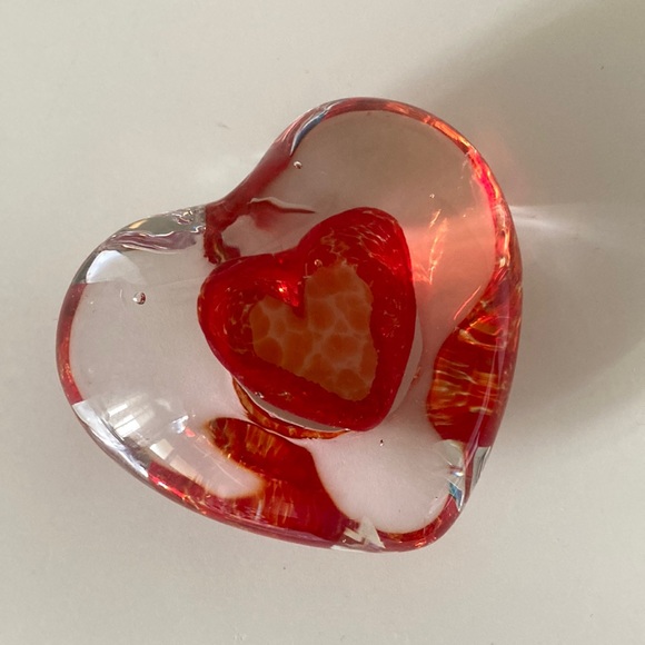 Other - Vintage Murano Italy Blown Glass Heart Paperweight Art Red Valentine Love Gift